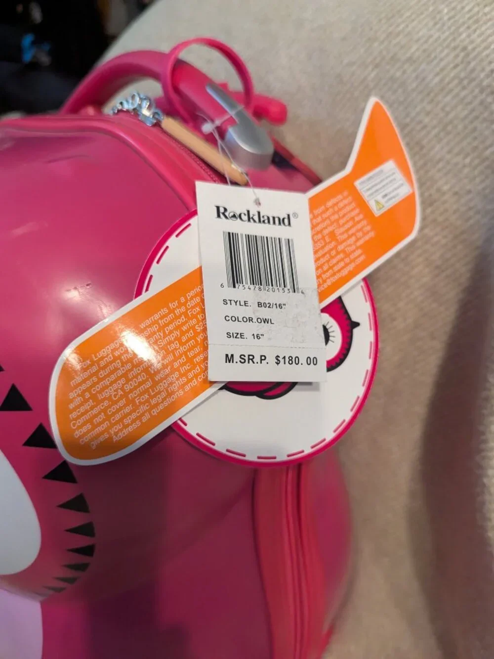 Cute childs carry-on suitcase- pink owl